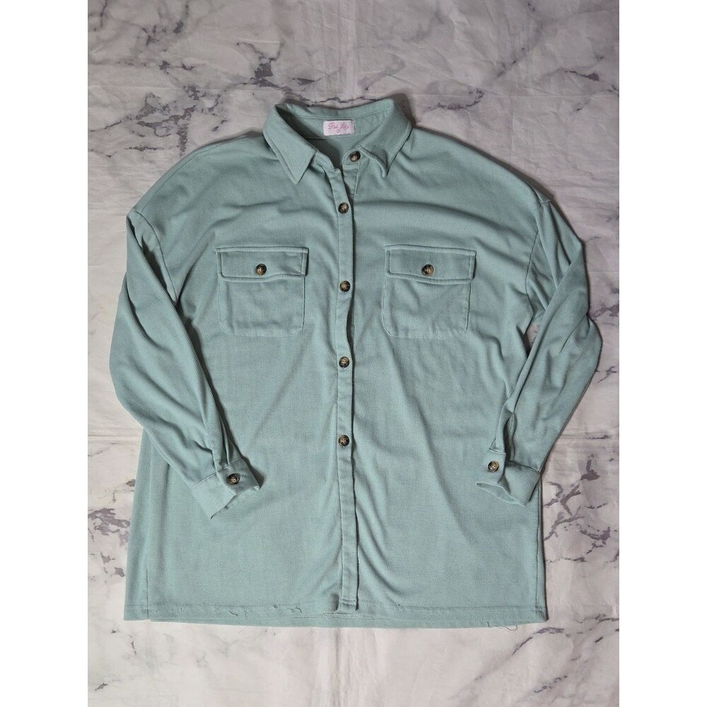 Pink Lily Mint Ribbed Button Front Top